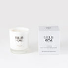 unlit candle in white glass jar with with white outer box