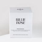 Renaissance white candle box with Billie Rose logos and fragrance description