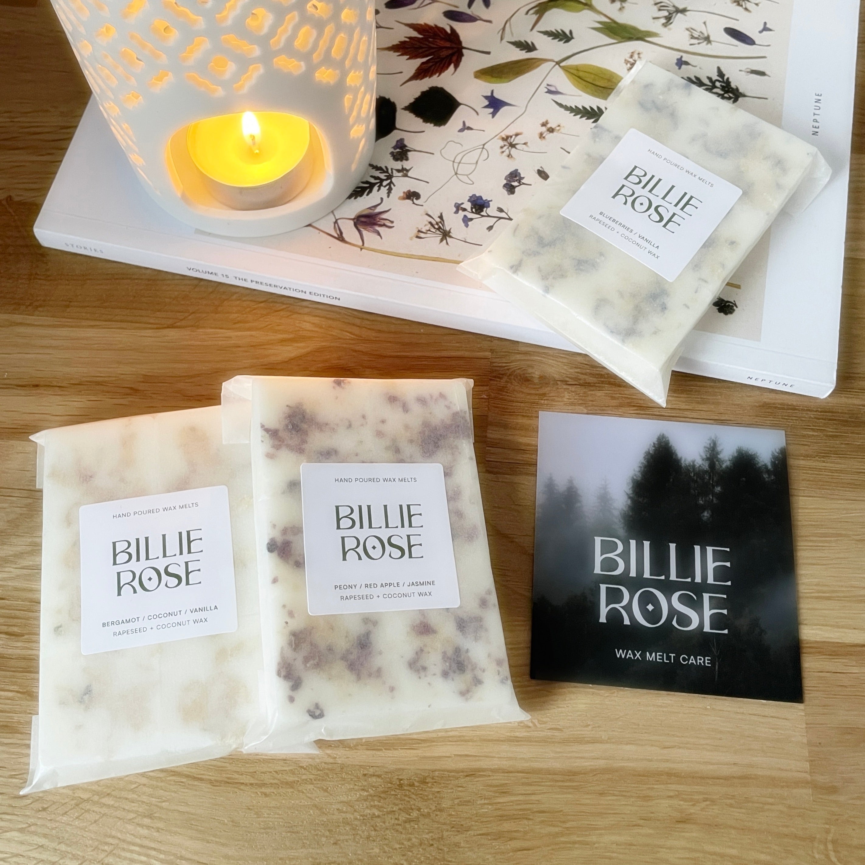 packets of wax melts and lit wax melt burner